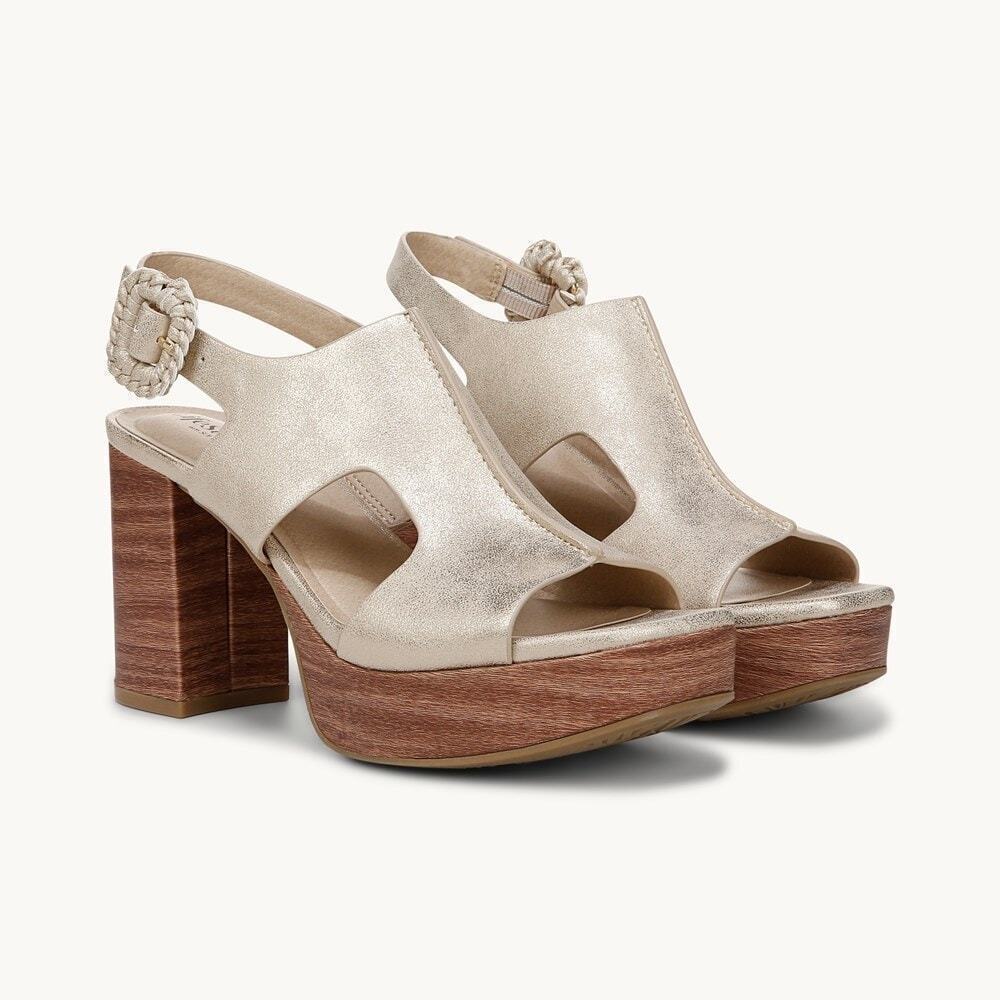 LIFESTRIDE Women's Audra Block Heel Platform Sandals In Gold Faux Leather Sz 9.5 - Picture 1 of 2